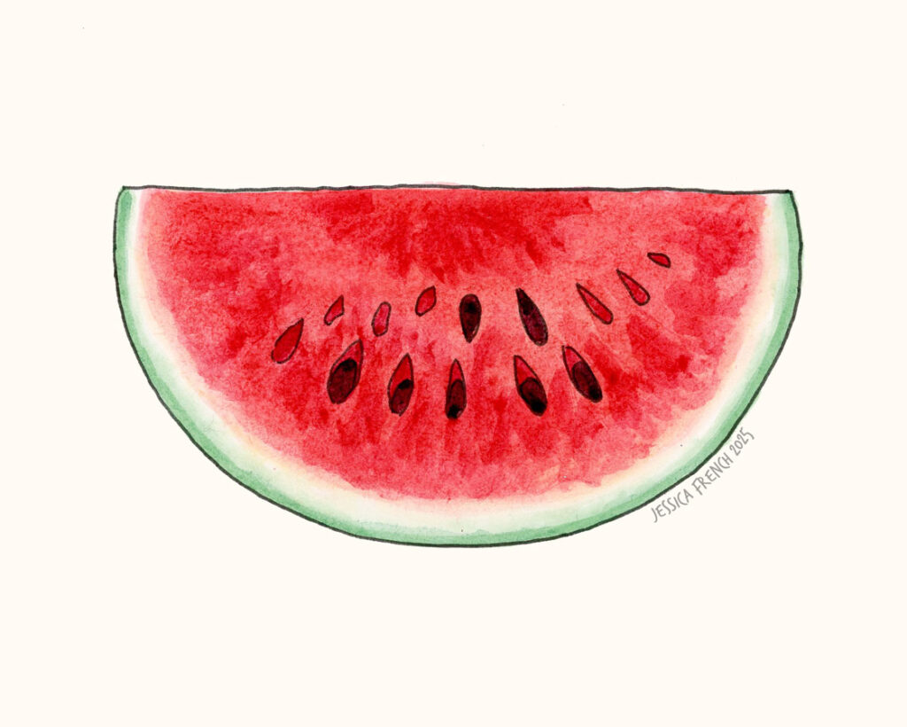 Ripe, bright pink watermelon slice.
